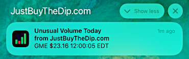 GME unusual volume mobile push alert notification