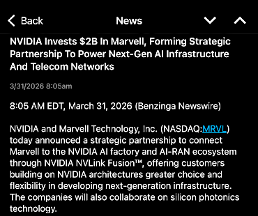 MRVL news article published 5 minutes after the JustBuyTheDip alert